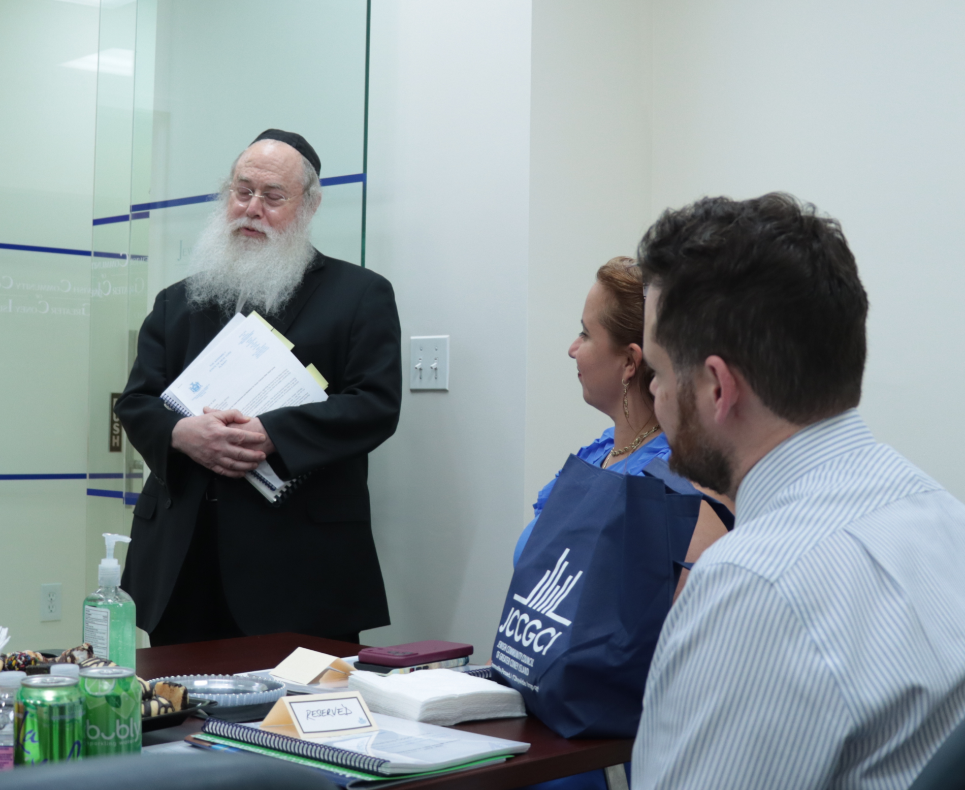 Deputy Mayor speaking to Rabbi Wiener