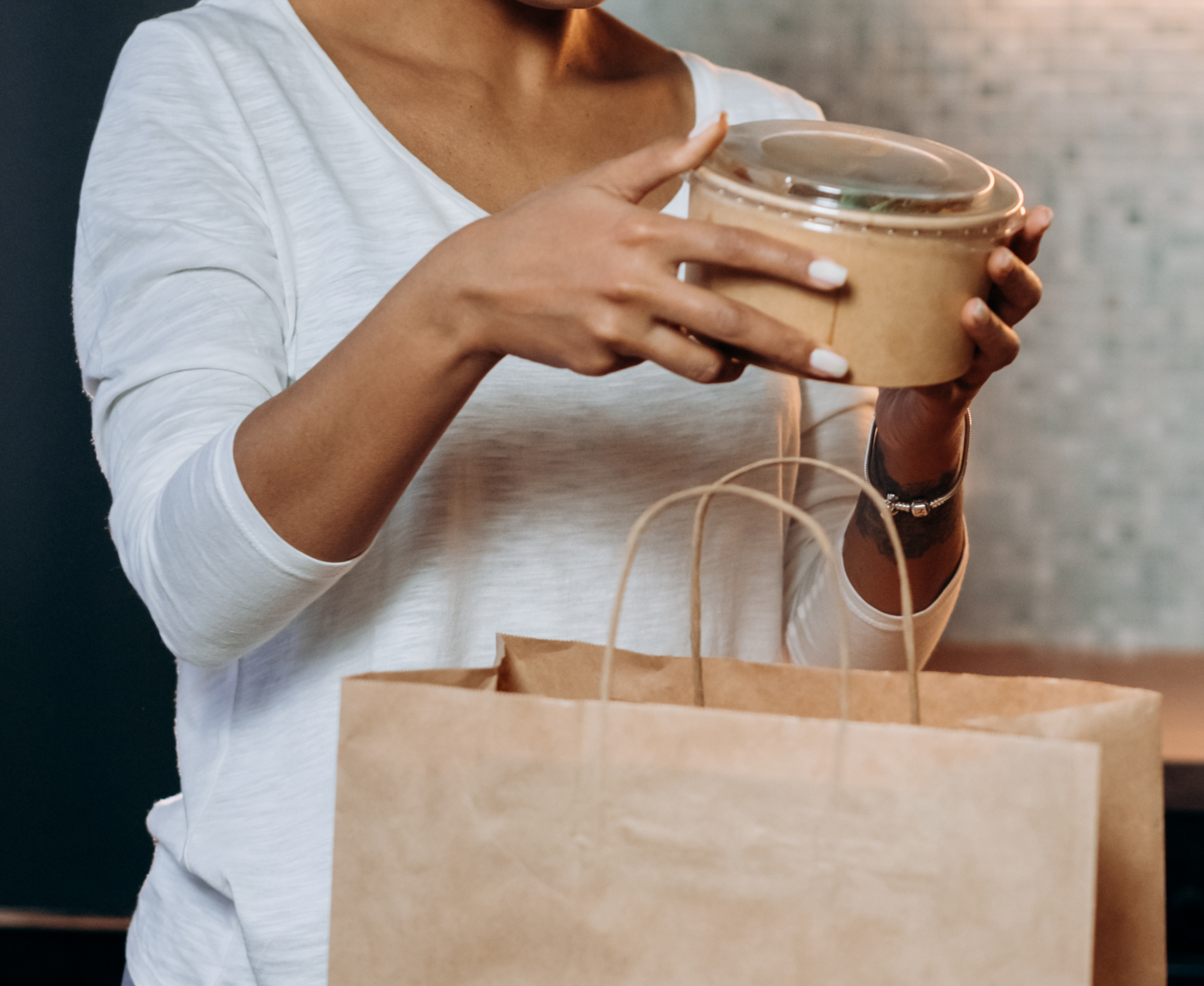 A woman unpacking food