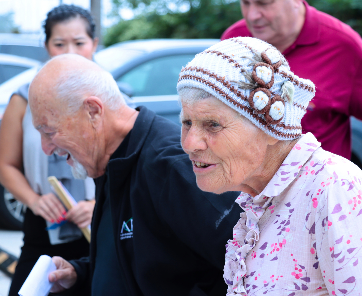 Older adults enjoying the distribution